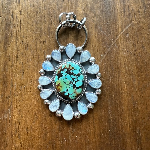 Turquoise and Moonstone Sterling Silver Pendant - Picture 1 of 14